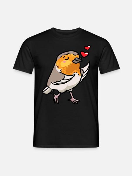 Robin Bird Kawaii Émoticône - T-shirt homme - noir