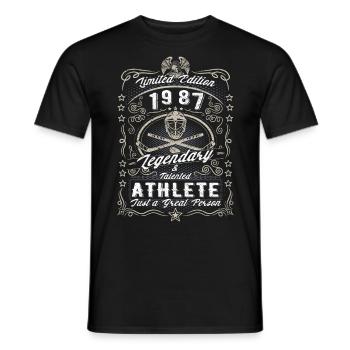 Vintage 1987 Ice Hockey Birthday Gift Hobby - Men's T-Shirt - black - Front - AI Model Male 178 light (178cm)