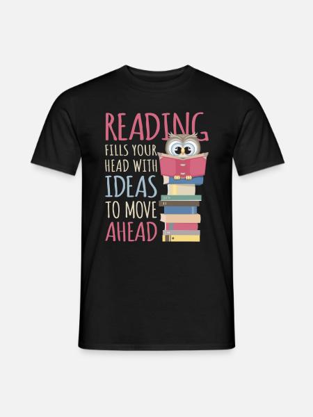 Bücherwurm Lesen Buch Leseratte Bücherei Eule - Männer T-Shirt - Schwarz