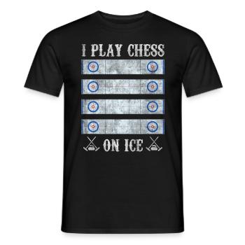 I play Chess on Ice Curling House - Men's T-Shirt - black - Front - AI Model Male 178 light (178cm)