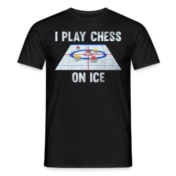 I play Chess on Ice Curling House - Men's T-Shirt - black - Front - AI Model Male 178 light (178cm)
