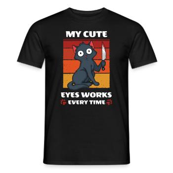Funny Black Cat Cute Eyes Murderous Cat With Knife - Men's T-Shirt - black - Front - AI Model Male 178 light (178cm)