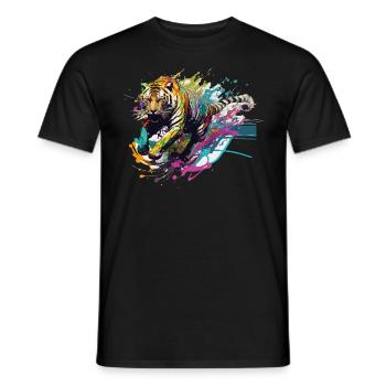 Tiger Splash Grunge Colorful Animal Predator Art - T-shirt homme - noir - Devant - AI Model Male 178 light (178cm)