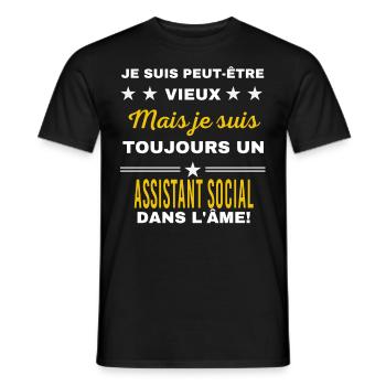 Je suis peut-être vieux ASSISTANT SOCIAL - T-shirt homme - noir - Devant - AI Model Male 178 light (178cm)