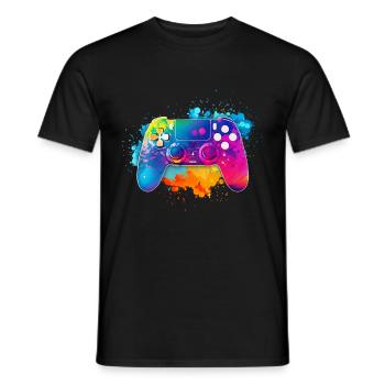 Colorful Premium Gaming Controller Splash Art - Men's T-Shirt - black - Front - AI Model Male 178 light (178cm)