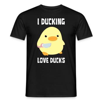 Duckin Love Ducks Duck with knife Ente mit Messer - Men's T-Shirt - black - Front - AI Model Male 178 light (178cm)