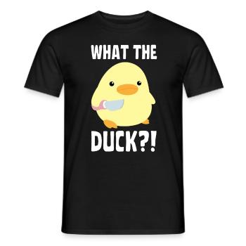 What The Duck? Duck with knife - Ente mit Messer - Männer T-Shirt - Schwarz - Vorne - AI Model Male 178 light (178cm)