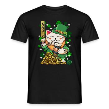 Heiliger Patrick - Luprechaun Maneki Neko - Männer T-Shirt - Schwarz - Vorne - AI Model Male 178 light (178cm)