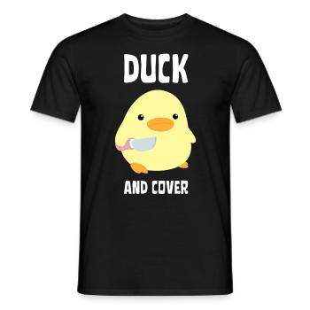 Canard et couverture - Canard au couteau Ente mit Messer - T-shirt homme - noir - Devant - AI Model Male 178 light (178cm)