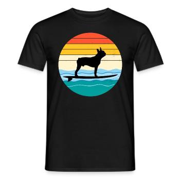 Boston terrier Propriétaire Chien Surf Sea Waves - T-shirt homme - noir - Devant - AI Model Male 178 light (178cm)