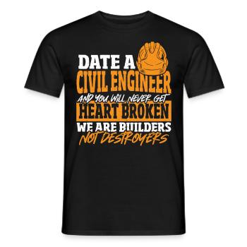 Date Civil Engineer Never Get Heart Broken Civil - Men's T-Shirt - black - Front - AI Model Male 178 light (178cm)