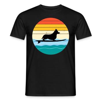 Cardigan Welsh Corgi Dog Surfing Sea Vintage retro - Men's T-Shirt - black - Front - AI Model Male 178 light (178cm)