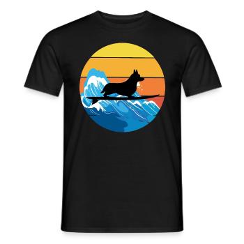 Cardigan Welsh Corgi Dog Surfing Vintage Retro - Men's T-Shirt - black - Front - AI Model Male 178 light (178cm)