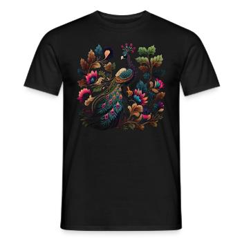 Peacock in The Garden - Men's T-Shirt - black - Front - AI Model Male 178 light (178cm)