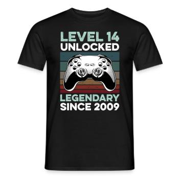 Niveau 14 ans Année d’anniversaire 2009 Gamer Boy - T-shirt homme - noir - Devant - AI Model Male 178 light (178cm)
