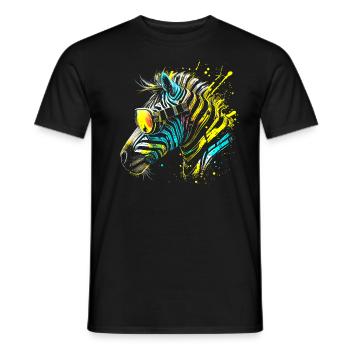 Colorful Zebra with Sunglasses Graffiti Airbrush - Men's T-Shirt - black - Front - AI Model Male 178 light (178cm)