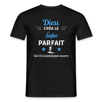 dieu créa parfait humour de bureau Surfeur - T-shirt homme - noir - Devant - AI Model Male 178 light (178cm)