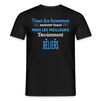 tous les hommes naissent égaux Béliers - T-shirt homme - noir - Devant - AI Model Male 178 light (178cm)