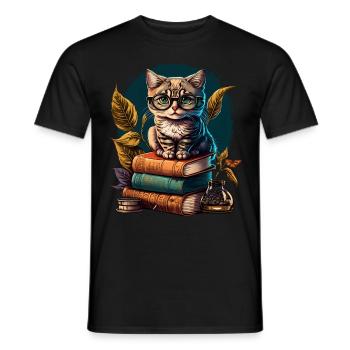 Buchliebhaber Katzenfan Bücherwurm Katzen und - Männer T-Shirt - Schwarz - Vorne - AI Model Male 178 light (178cm)