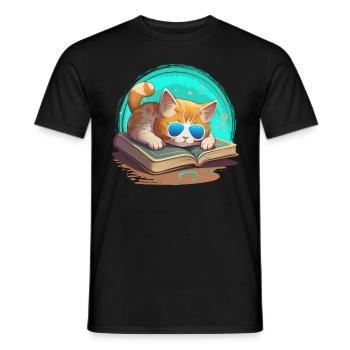 Amoureux des chats et rat de bibliothèque Amoureux du livre et - T-shirt homme - noir - Devant - AI Model Male 178 light (178cm)