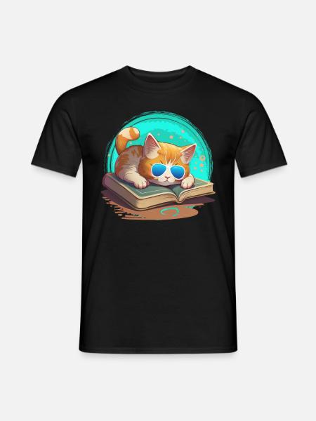 Katzenliebhaber und Bücherwurm Buchliebhaber und - Männer T-Shirt - Schwarz