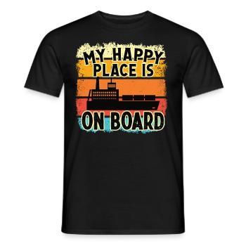 Captain My Happy Place Is On Board Ship Boat - Men's T-Shirt - black - Front - AI Model Male 178 light (178cm)