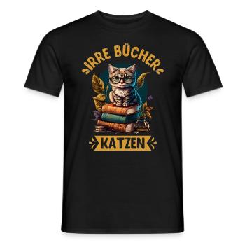 Katzen und Bücher Bücherwurm Katzenfans Lesefans - Männer T-Shirt - Schwarz - Vorne - AI Model Male 178 light (178cm)