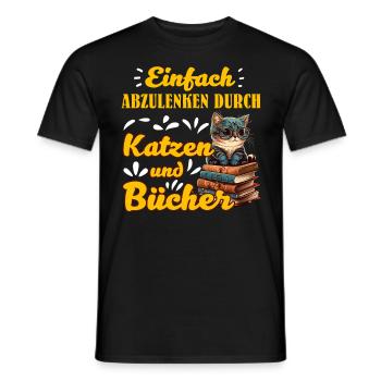 Katzen und Bücher Bücherwurm Katzenfans Lesefans - Männer T-Shirt - Schwarz - Vorne - AI Model Male 178 light (178cm)