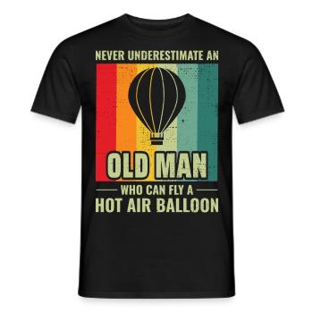 Old Man Hot Air Ballooning Hopper Balloon - Men's T-Shirt - black - Front - AI Model Male 178 light (178cm)