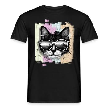 Cat Sunglasses - Men's T-Shirt - black - Front - AI Model Male 178 light (178cm)