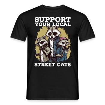 Support Your Local Street Cats Raccoon Opossum - Men's T-Shirt - black - Front - AI Model Male 178 light (178cm)