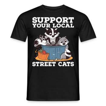 Support Your Local Street Cats Raccoon Opossum - Men's T-Shirt - black - Front - AI Model Male 178 light (178cm)