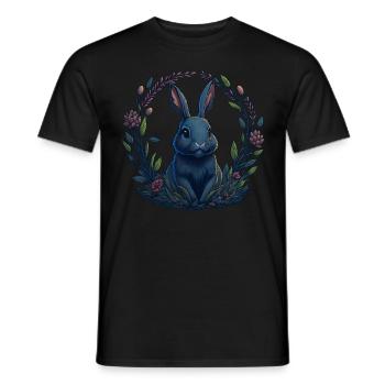 Rabbit with Easter eggs & spring flowers Easter - Men's T-Shirt - black - Front - AI Model Male 178 light (178cm)