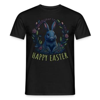 Rabbit with Easter eggs & spring flowers Easter - Men's T-Shirt - black - Front - AI Model Male 178 light (178cm)