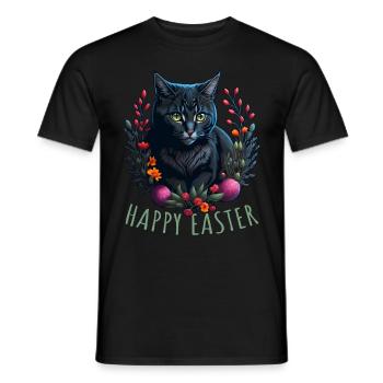 cute cat in easter & spring happy easter - Men's T-Shirt - black - Front - AI Model Male 178 light (178cm)