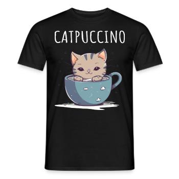 Catpuccino Katze in Kaffee-Tasse - Männer T-Shirt - Schwarz - Vorne - AI Model Male 178 light (178cm)