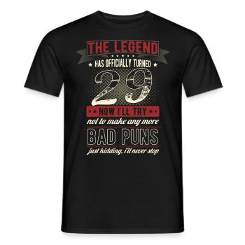 The legend officially 29 years 29th birthday - Men's T-Shirt - black - Front - AI Model Male 178 light (178cm)