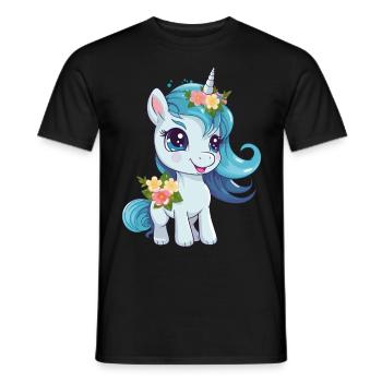 Licorne Fleurs Magie Fantaisie Dessin Animé Art Coloré - T-shirt homme - noir - Devant - AI Model Male 178 light (178cm)