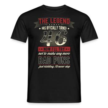 The legend officially 46 years 46th birthday - Men's T-Shirt - black - Front - AI Model Male 178 light (178cm)