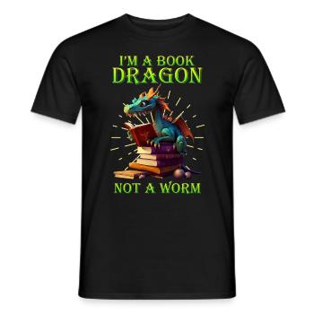 Book Dragon Book lovers and dragon fans - Men's T-Shirt - black - Front - AI Model Male 178 light (178cm)