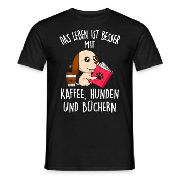 Life is better with Coffee Dogs and Books - Männer T-Shirt - Schwarz - Vorne - AI Model Male 178 light (178cm)