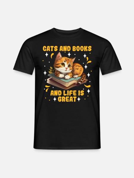 Cats and Books Cat Lovers Book lover - Men's T-Shirt - black