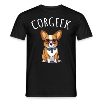 Corgi with glasses Geeks Nerds Corgis dog Corgeek - Men's T-Shirt - black - Front - AI Model Male 178 light (178cm)