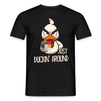 Duckin around Funny duck with middle finger saying - Men's T-Shirt - black - Front - AI Model Male 178 light (178cm)