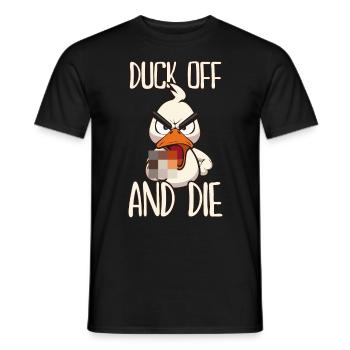 Duck Off Funny duck with middle finger - Men's T-Shirt - black - Front - AI Model Male 178 light (178cm)