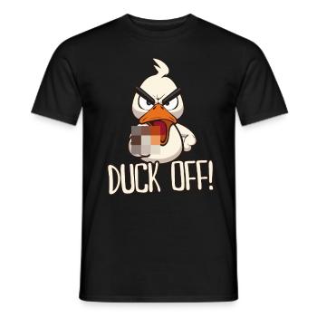 Duck Off! Funny duck with middle finger saying - Men's T-Shirt - black - Front - AI Model Male 178 light (178cm)
