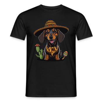 Teckel Cinco de Mayo Fiesta Cactus & Sombrero - T-shirt homme - noir - Devant - AI Model Male 178 light (178cm)