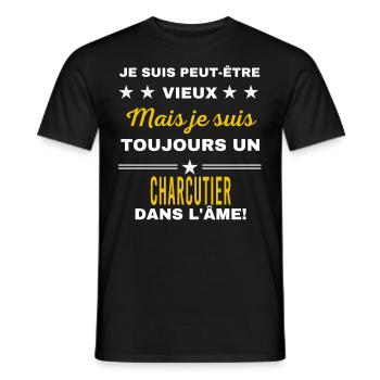Je suis peut-être vieux CHARCUTIER - T-shirt homme - noir - Devant - AI Model Male 178 light (178cm)