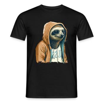 Cooles Faultier mit Sonnenbrille und Hoodie - Männer T-Shirt - Schwarz - Vorne - AI Model Male 178 light (178cm)