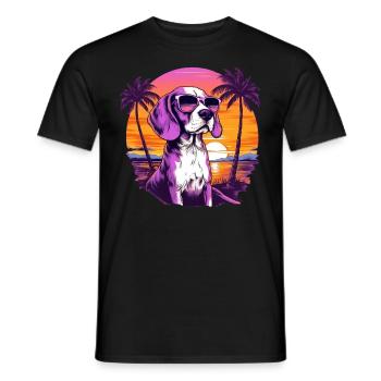 Beagle with sunglasses on the beach retro - Men's T-Shirt - black - Front - AI Model Male 178 light (178cm)